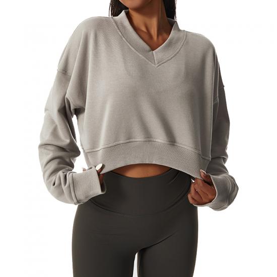 V Neck Crop Top Gym Hoodie