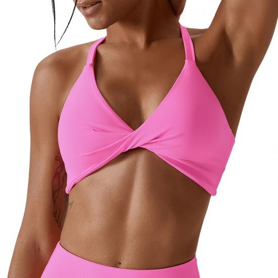 V Neck Twist Front Sports Bra