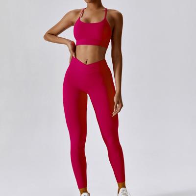 Spaghetti Strap Bra V Cut Leggings Set