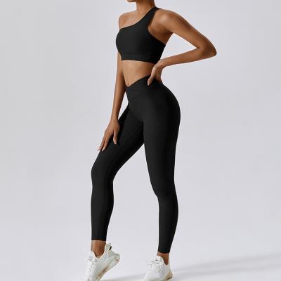 One Shoulder Bra Cross Leggings Set