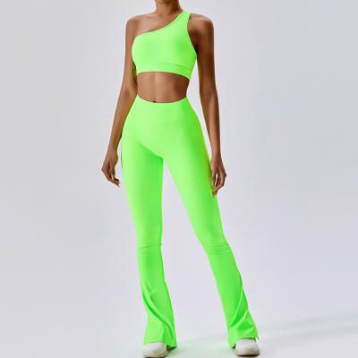 One Shoulder Bra Flare Pants Yoga Set