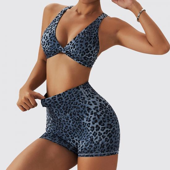 Leopard Print Bra Shorts Yoga Gym Set